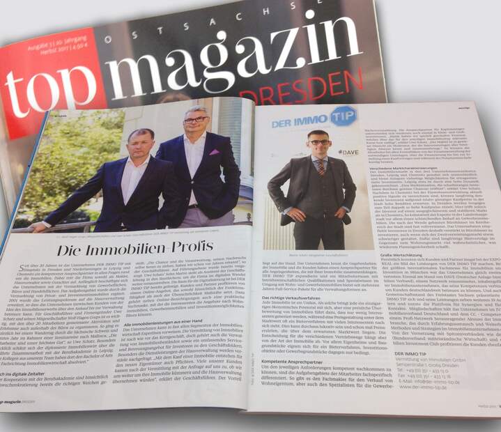 Eine Erfolgsgeschichte - DER IMMO TIP in der aktuellen Ausgabe des Top Magazins Dresden